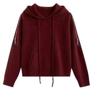 CUSTOM à la mode doux femmes 100% laine hiver pull fermeture éclair à manches longues pull à capuche - Product Image 1