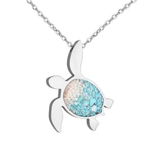 Collier en acier inoxydable avec pendentif tortue de mer, pierres précieuses, pierres brisées, turquoise, collier tortue - Product Image 2