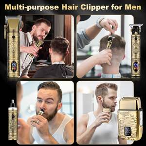 Juego de Cortapelos Profesional con Cuerpo Metálico, Afeitadora Eléctrica con Recortadora de Cuchilla en T y Recortadora de Vello Nasal, Alimentación por USB y Batería - Product Image 2