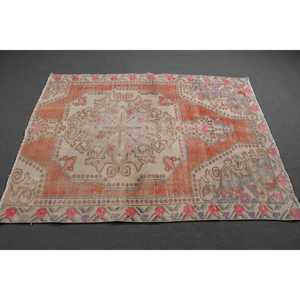 Turkish Vintage Rug 4.4x5.5 ft, <b>Brown</b> Bordered <b>Wool</b> Rug - Product Image 2