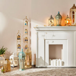 Christmas Metal and Glass Handmade Designer Gold Hanging and Tabletop Moroccan <b>Lanterns</b> with <b>Mini</b> <b>Lanterns</b> - Product Image 3