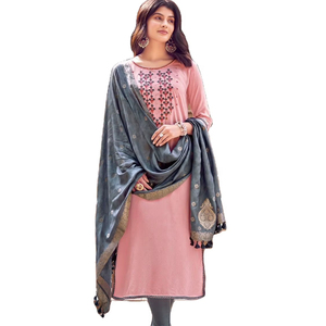 Handcrafted Indian & Pakistani Embroidered Heavy Rayon Formal <b>Kurti</b> with Jacquard Dupatta Set for Party Occasions - Product Image 1