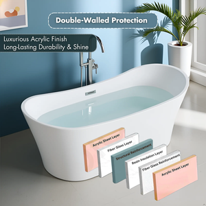 อ่างอาบน้ำอะคริลิคสีขาวมันวาวสุดพิเศษดีไซน์โดดเด่นแบบตั้งได้จากผู้ผลิตขายส่ง - Product Image 6