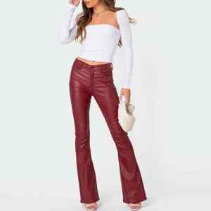 Hot New Trending Women's Skinny Flat PU Leather Pants Diseño de moda de alta calidad para el invierno - Product Image 6