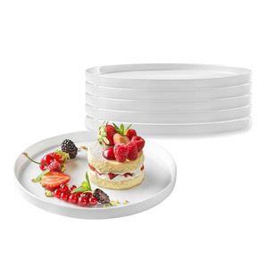 Juego de 6 platos de cena de vidrio templado de ópalo blanco, juego de vajilla elegante apto para microondas y lavavajillas de 21 cm - Product Image 1