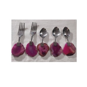 Lot de 5 cuillères en agate avec vernis pour hôtel Set de couverts en acier inoxydable avec manche en agate à prix raisonnable - Product Image 2