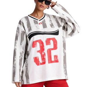 Camiseta de Fútbol Personalizada OEM para Mujer, Estilo Urbano, Camiseta Deportiva a Rayas, Camiseta Clásica Vintage Retro, Camiseta de Fútbol Americano - Product Image 1