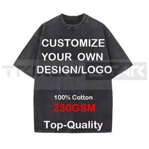 Personnalisé 100% Coton Ringer T-shirts Tricoté Top Tee pour Hommes Femmes Unisexe Hip Hop Streetwear Surdimensionné Lavé Style pour l'été - Product Image 1