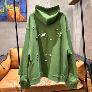 เสื้อฮู้ดดี้โอเวอร์ไซส์แบบยูนิเซ็กซ์สำหรับฤดูหนาว ดีไซน์ขาดๆ แบบมีสไตล์ ตกแต่งด้วยลายพิมพ์คริสตัล ผ้าฟลีซแบบสวมหัว ทรงหลวม ซักแบบวอช เทคนิคการซักแบบพิเศษ มีซับใน - Product Image 2