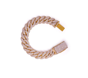 Bracelet en or jaune à maillons cubains, bracelet pour homme serti de diamants, bracelet en or jaune avec diamants baguette, bracelet hip hop - Product Image 1