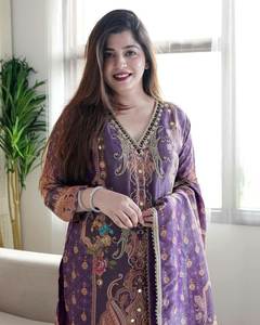 Evergreen Navratri Special Three-Piece Eco-Friendly Women's Kurti Set Dupatta Gujarati Trend Multi-Stone Diamond Work Banarasi - Product Image 2