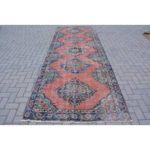 Alfombra turca Vintage clásica naranja azul diseño de retazos 4,4x11,8 pies rectángulo 10mm tejido Jacquard de látex de lana para pasillo de coche - Product Image 1