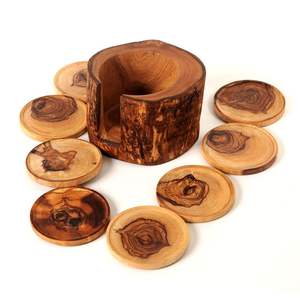 <b>Rustic</b> Handcrafted Wooden Cup Holder <b>Set</b> with Natural Tree Bark Edges Farmhouse Home Kitchen <b>Dining</b> <b>Table</b> Decor Accessories - Product Image 2