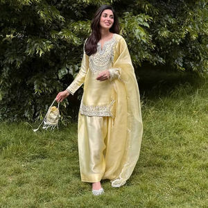 Traditional Silk Cotton Midi Party Wear Stitched Sharara Gharara Indian Embroidery Work 3-Piece Set Ready-Made Designer Ethnic - Product Image 1