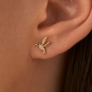 Magnifiques boucles d'oreilles en forme d'oiseau à collier de colombe en diamant de laboratoire cultivé, or massif 14k 18k, pavé, certifié IGI, qualité VVS, port quotidien - Product Image 5