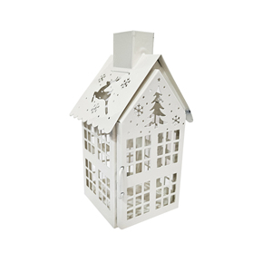 โคมไฟรูปทรงบ้านโลหะพร้อมลายฉลุต้นคริสต์มาส ใช้เป็นเชิงเทียนตกแต่งสำหรับบ้านทั้งภายในและภายนอก เพื่อสร้างบรรยากาศเทศกาล - Product Image 1