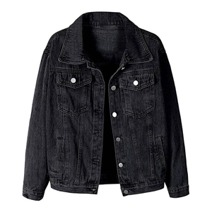 Veste en jean longue et extensible de style unique pour femmes, veste respirante en denim uni d'hiver en coton de grande taille pour femmes - Product Image 1