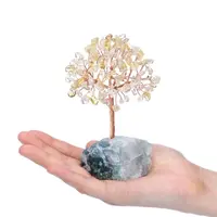 Árvore de cobre de árvore de dinheiro, envolvido flúor base citrina árvore para meditação decoração de casa/escritório
