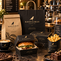 Ensemble d'emballages personnalisés pour café AT PACK avec sac en papier imprimé avec logo, boîte à hamburger et emballage pour plats à emporter pour les cafés