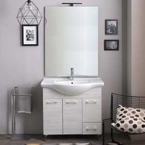 85cm White Oak Bathroom Cabinet with <b>LED</b> <b>Mirror</b> and Ravenna Lamp - Product Image 2