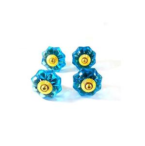 Ensemble de 4 boutons de porte bleus en verre Antique Vintage de meilleure qualité avec récupération Architectural Unique de fabrication indienne - Product Image 1