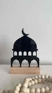 Wholesale Green White Acrylic Mosque Arch Table Decor <b>Wood</b> Base Islamic Ramadan Ornament Eid Mubarak Desktop <b>Plaque</b> Home Display - Product Image 3