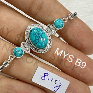 <b>Sterling</b> <b>Silver</b> <b>Bracelet</b> Best Seller Fine Jewelry For <b>Women</b> Oval & Round Cut Blue Turquoise Gemstone <b>Bracelet</b> - Product Image 2