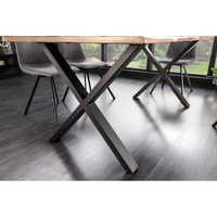 Ensemble de table à manger moderne pour hôtel, bois d'acacia, bord naturel, style industriel, bois massif, grande table 6 places, pieds en métal, hauteur réglable