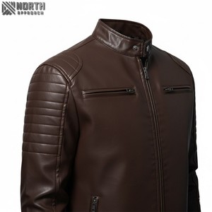 Chaqueta de cuero con cremallera personalizada de alta calidad para hombre, bombardero de invierno de talla grande con decoración bordada, bombardero de suministro directo al por mayor - Product Image 6