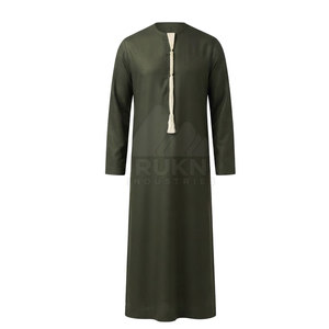 Kandura Émirati Élégant, Thobe Arabe Traditionnel pour Hommes, Sans Col, à Franges sur le Devant, Longueur Cheville, Coupe Fluide, en Coton Léger - Product Image 5
