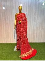 Sari AISHA BANDHEJ de Seda Pura con Diseño Bandhani, Elegancia Tradicional, Ideal para Bodas y Fiestas, Mejor Precio, Exportador de Rajasthan