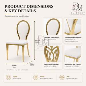 Silla de Acero Inoxidable con Respaldo Ovalado Dorado y Cojín Blanco para Eventos, Bodas y Banquetes de Hotel, Venta al Por Mayor - Product Image 4