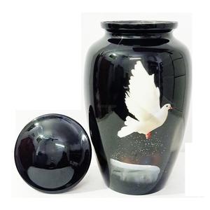 Urnas de cremación de metal negro Imagen voladora de paloma blanca encantadora para cenizas humanas - Product Image 1