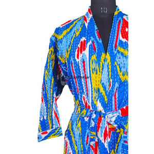 Robe longue en tricot pour femmes, 100% coton, imprimé floral Kantha, col en V, fermeture à cordon, respirante, douce et élégante, vente en gros - Product Image 5