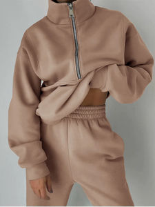 High Quality 2-Piece Women's Fleece Sweatpants Hoodie Custom Logo Solid Pattern Tracksuits Sweatsuit Sets for Winter - Product Image 5