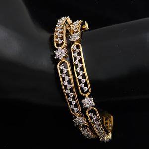 Designer Simple Look Gold White Finish AD Stones Look Two <b>Set</b> Of <b>Bangles</b> for Women Wedding Party Wear Collection For Girls - Product Image 1