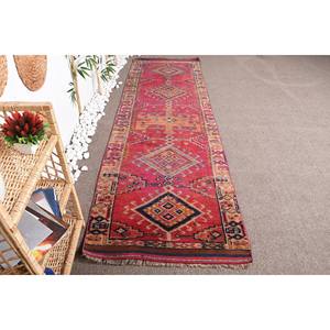 พรมสีแดงสไตล์โบฮีเมียนสไตล์วินเทจผ้าขนแกะขนาด3.1x10ฟุตดีไซน์การเย็บปะติดปะต่อกันสำหรับโถงทางเดินห้องนอนน้ำยางสำหรับข้างเตียง - Product Image 4