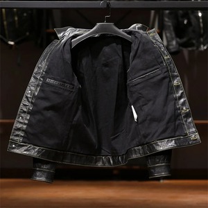 Chaqueta de cuero para hombre estilo de talla grande 5XL piel de vaca natural de un solo pecho Slim Fit chaqueta de abrigo de cuero genuino para hombres - Product Image 5