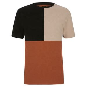 Haute qualité 100% coton patchwork manches courtes coupe ajustée tenues logo personnalisé contraste côtelé patchwork t-shirts logo personnalisé - Product Image 3