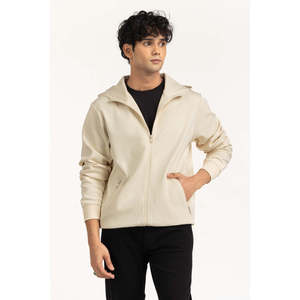 Regular Fit French Terry Hoodie with Zipper Custom Graphic Logo MN-HDZ-WS25-002 a Solid Pattern <b>Chalk</b> Men's Winter Blended - Product Image 3