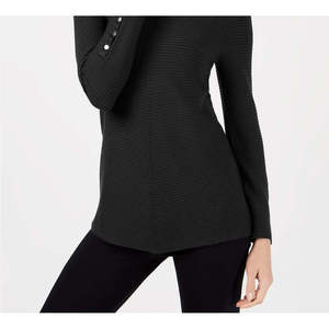 Maglione Pullover da Donna Alfani con Dettagli a Bottoni, Traspirante, in Maglia, Stile Casual Stampato, per la Stagione Invernale, Nero con Logo Frontale, Taglia L - Product Image 3