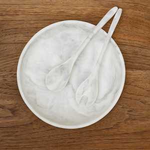 Ensaladera de resina con aspecto de mármol de nuevo diseño del fabricante, cubiertos de estilo minimalista hechos a mano, respetuosos con el medio ambiente para servir alimentos - Product Image 1