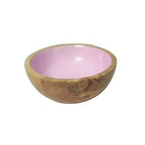 Tazón Redondo de Madera para Servir Alimentos con Interior de Esmalte Rosa para Vajilla y Mesa - Product Image 1