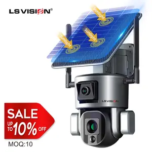 LS VISION 4K 10X Zoom Dual lens Outdoor Security Camera Alarm Night Vision CCTV 4g solar PTZ camera with flood light