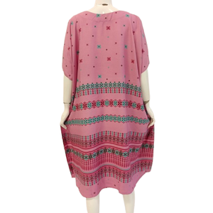 Camisón Corto Tipo Kaftan, Manga Corta, Hasta la Rodilla, Cuello Redondo, Estampado Floral, Cintura Elástica, Suave, Veraniego, para Uso Diario, Chrysanta. Poliéster/Rayón - Product Image 4