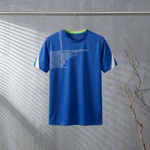 Men's Blue Short Sleeve Tennis T-<b>Shirt</b> Crew Neck <b>Geometric</b> Print Moisture Wicking Athletic Fit Summer Apparel - Product Image 4
