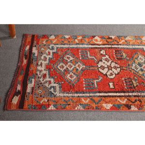 Alfombra Turca Herki Pequeña de 2.6x12 pies (80x365 cm), Alfombra Geométrica Naranja Vintage - Product Image 4
