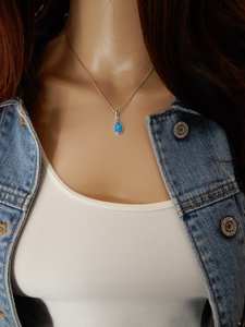 Designer Blue <b>Opal</b> <b>Necklace</b> Sterling Silver Pendant Handmade Gemstone Jewelry Beautiful October Birthstone <b>Necklace</b> Gift - Product Image 2