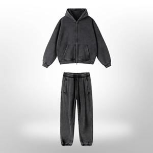 Conjunto Deportivo de Felpa con Lavado Ácido y Logotipo Personalizado, 100% Algodón, Pantalones Deportivos Acampanados y Sudadera con Capucha para Hombre, Ropa Deportiva Urbana - Product Image 4