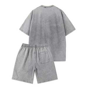 Conjunto informal de verano lavado con ácido más vendido al por mayor para hombre, trajes cortos de 2 piezas con logotipo personalizado al por mayor, camisa y pantalones cortos - Product Image 2